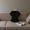 Large-sized black Korean-style women's casual short-sleeved T-shirt for women details Picture